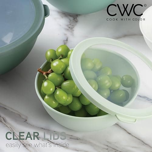 COOK WITH COLOR Mixing Bowls with TPR Lids - 12 Piece Plastic Nesting Bowls Set includes 6 Prep Bowls and 6 Lids - Microwave Safe (Sage) - Sage TPR Lids thumbnail 7