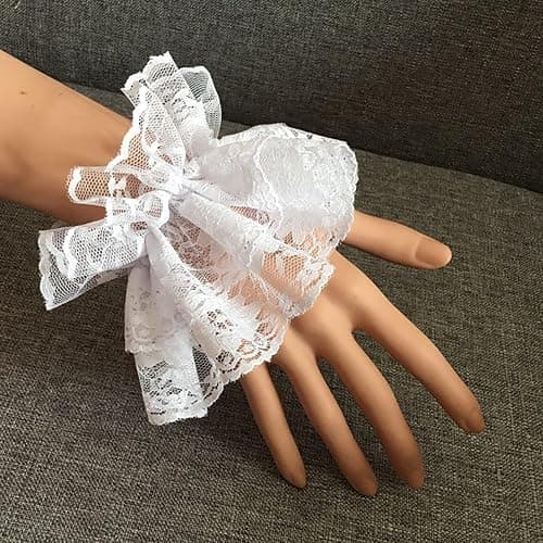 AUOCATTAIL Lolita Lace Gloves White Hand Sleeve Lace Elastic Bracelet for Halloween, Wedding, Tea Party, Masquerade, Nightclub thumbnail 4