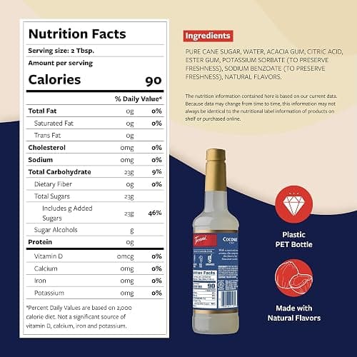Torani Coconut Syrup for Drinks, Flavoring for Coffee and Cocktails, Pump Included, 25.4 Oz thumbnail 2