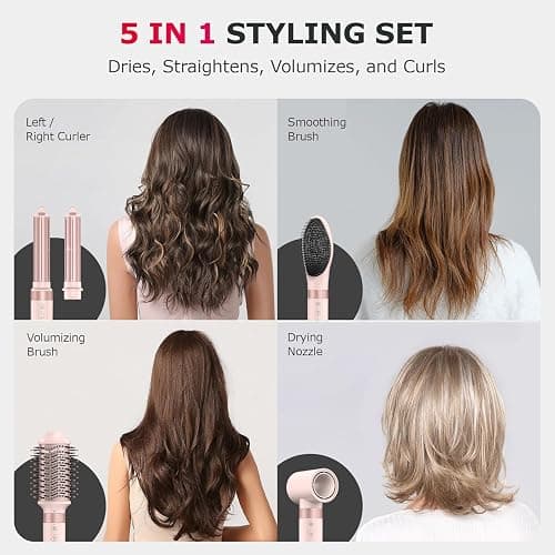MESCOMB 5 in 1 Airstyler, Professioneller Hairstyler Set mit Ionen Föhn,Auto-Lockenstab,Glätteisen, Volumenbürste, Zum Schnelltrocknend, Styling, Volumisieren, Locken und Glätten,Mit Reisetasche thumbnail 2
