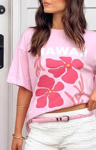 Oversized Graphic Shirt for Teens Girl Y2K Ocean Floral Short Sleeve Baggy Tee Shirts Vintage Aesthetic Coastal Tops thumbnail 3