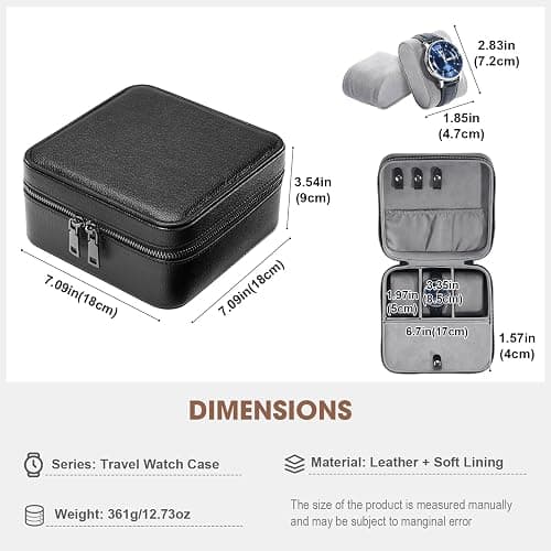 ProCase Travel Watch Case, 3 Slots Mens Jewelry Box -Black | PU Leather Storage Case for Watches, Cufflinks and Accessories, Zippered Carrying Organizer Bag for Man thumbnail 3