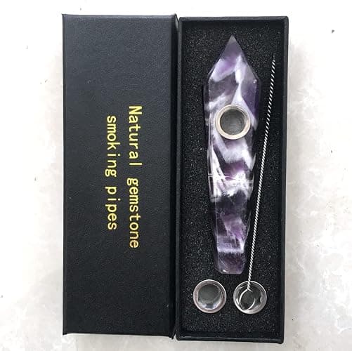 Natural Dream Amethyst Crystal Point Pipe with Metal Screen, Dream Amethyst Tower，Purple and White Multi-Color,crystal gift - Image 1