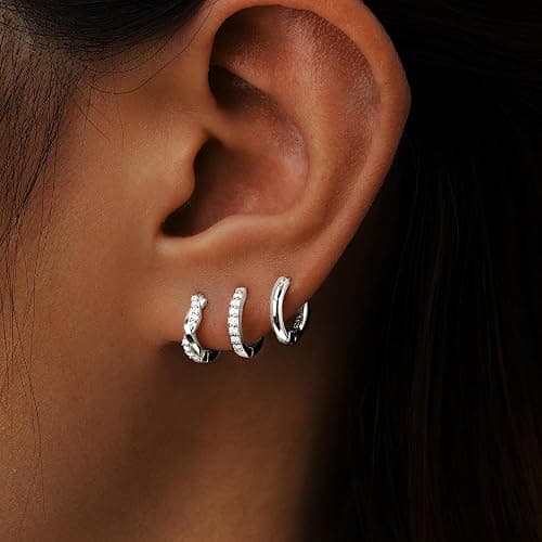 Inerney Gold Huggie Hoop Earrings Set for Women, Dainty Small Sterling Silver Earring Stacks Hypoallergenic Jewelry for Multiple Piercings, Trendy Twisted Cute Cartilage Hoops Birthstone Gift 3 Pairs thumbnail 3
