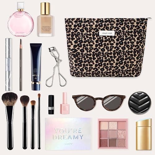 Leopard Makeup Bag Cosmetic Bag for Women and Girls Large Capacity Toiletry Bag Makeup Pouch Canvas Aesthetic Travel Makeup Bag Zipper Pouch (Leopard Print) thumbnail 3