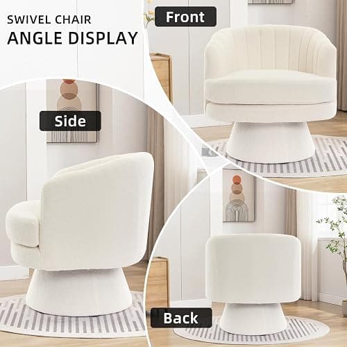 CANMOV Swivel Accent Chair with Armrest Set of 2, Modern 360 Degree Swivel Barrel Chair with Curve Back and Soft Cushion,Comfy Round Sherpa Teddy Armchair Single Sofa for Living Room,Beige thumbnail 5