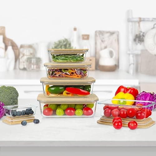 Urban Green Glass Containers with Bamboo Lids, Meal Prep Glass Food storage Container Set, 5 Pack, Pantry & Kitchen Organizer, Microwave, Oven, Freezer Safe thumbnail 2