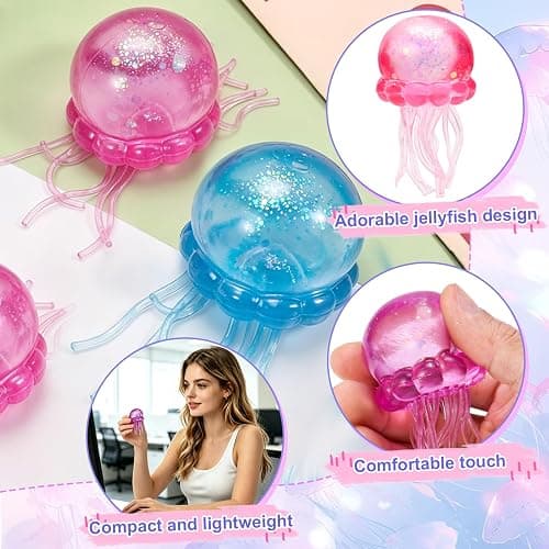 4Pack Jellyfish Squeeze Toy Set for Boys Girls Kids Children Adult Toddler, Slow Rising Sensory Fidget Toys, Ultra Soft Moldable Squishy Stress Relief, Party Favors for Office School Classroom thumbnail 5