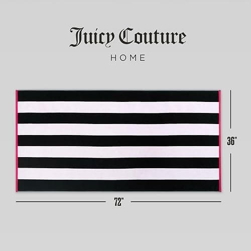 Juicy Couture Black/Hot Hot Pink/White Pink Reversible Cabana 36" x 72" 100% Cotton Oversized Beach Towel - Soft, Absorbent, and Quick-Drying, Perfect for Beach, Pool, or Travel thumbnail 2