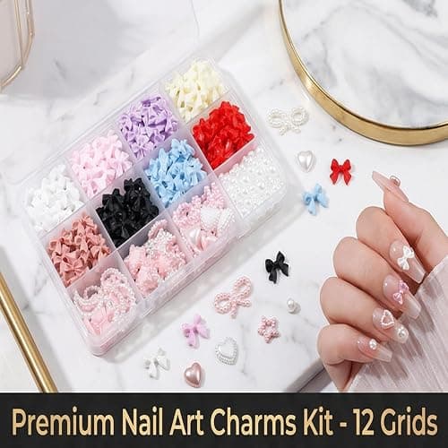 Elegant Nail Art Decorations - 3D Flatback Pearls, Crystal Rhinestones and Gold Bows for Professional Salon Nail Design, Luxury Manicure Supplies for Women thumbnail 3