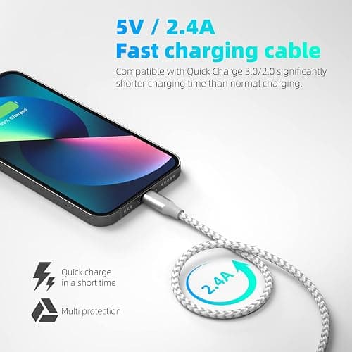 iPhone Charger Fast Charging Lightning Cable Phone Charger (Grey White) | MFi Certified Lightning Cable, 3 Pack 10FT, Fast Charging and Data Sync, for iPhone 14 13 12 11 Pro Max XR X 8 7 6 thumbnail 2