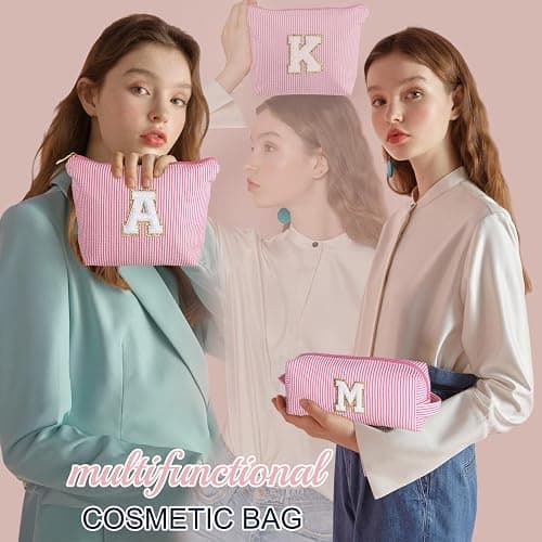 YOOLIFE Initial Makeup Bag for Girls, Travel Cosmetic Bag with Small Makeup Brush Bag Cute Makeup Bag Toiletry Travel Bag Personalized Wife Friend Gifts Makeup Birthday Gifts for Women Her Pink R thumbnail 5