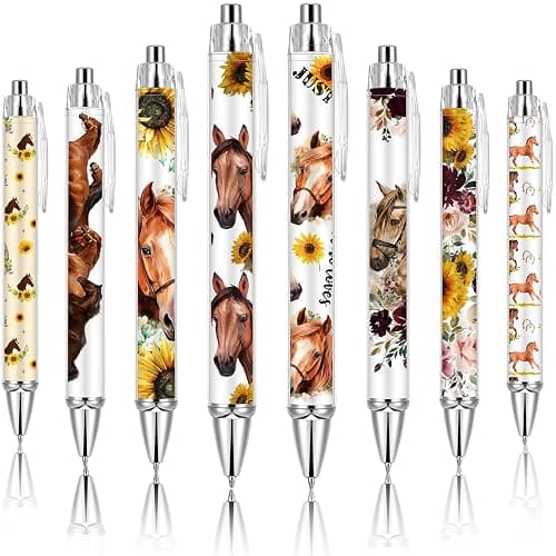 Ireer 8 Pcs Ballpoint Pens for Women 1.00 mm Cute Black Ink Fancy Pens Fine Point Smooth Writing for Students Classroom Office Supplies(Horse) - Image 1