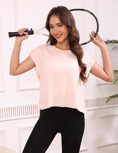 Fhniepan Open Back Tops for Women Oversized Short Sleeve Workout T Shirts Backless Y2k Athletic Crop Running Tees thumbnail 6