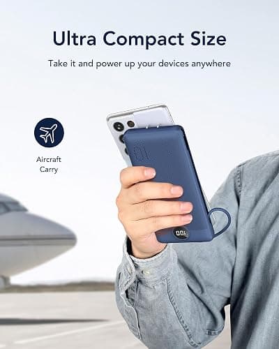 VEGER Portable Charger with Built-in AC Plug and Cables, All in One 10000mAh Ultra Slim Power Bank Travel Essentials, 15W Fast Charging Battery Pack Compatible with iPhone, Samsung, Android (Navy) thumbnail 8
