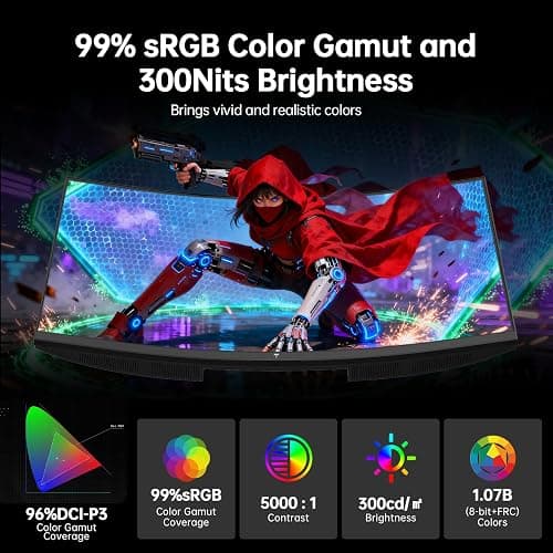 KTC 32 Inch Curved Gaming Monitor, 2K 180Hz Computer Monitor, Up to 185Hz, QHD 1500R PC Monitor 1ms with Adaptive Sync, DisplayPort/HDMI/USB, VESA Wall Mount, Tilt Adjustable, H32S5 thumbnail 3