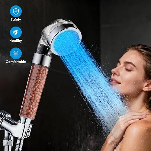 Vacto LED Handheld Shower Head Set with Filtration, Automatic 7-color Changing Shower Head Kit, High Pressure Handheld Shower Head with Hose and Bracket, Water Saving Showerheads with Filtration Beads thumbnail 5