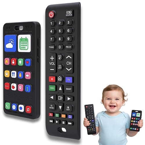 Broemba Fernbedienung Baby & Handy - Realistisches Spielzeug ohne Elektronik - 100% Silikon Beißring für Jungen und Mädchen - BPA Frei - Image 1