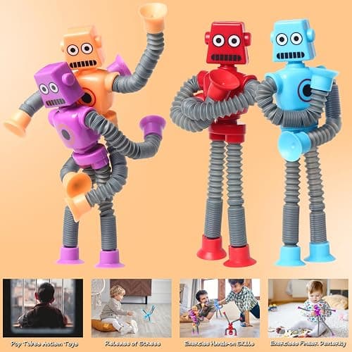 SYSAMA 4 Pcs Telescopic Suction Cup Robot Fidget Toy, Coolest Pop Tubes Sensory Toys for Toddlers, Educational Toys Robot Party Favors for Anxiety Kids for 3-9 Year Old Boys Girls thumbnail 5