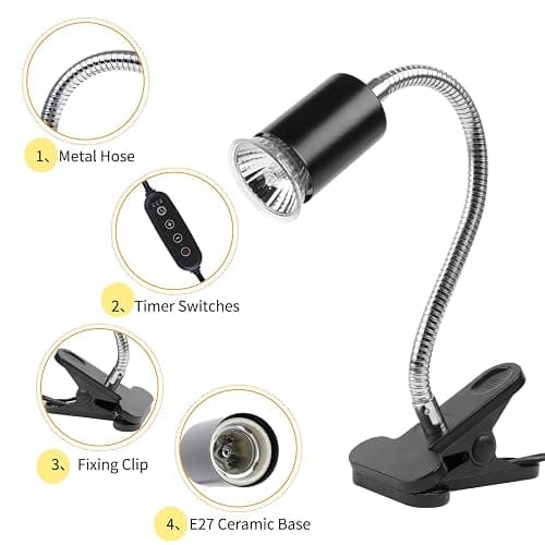 LUCKY HERP Tortoise Heat Lamp Aquarium, Reptile UVA UVB Basking Light(Bulb 25W+50W), E27 Turtle Lamp Dimmable Holder for Reptile Terrarium thumbnail 2