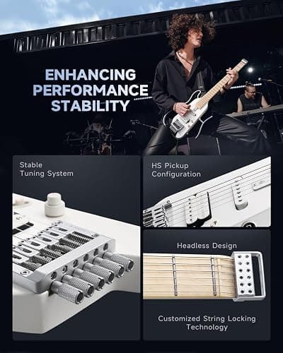 Donner HUSH-X Electric Guitar Kit - Featherlight Travel Guitar with Easy Assemble Stands, Great for Travel and Practice, Mahogany Solid Body, Gig Bag, All Accessories, Metallic White thumbnail 5