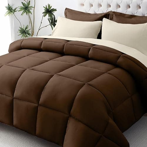JOLLYVOGUE Queen Comforter Set, Ultra-Soft Bed in a Bag Queen Size 7 Pieces, Oeko-TEX Certified Bedding Set with Down Alternative Comforter, Sheets, Pillowcases & Shams, Brown & Beige - Image 1