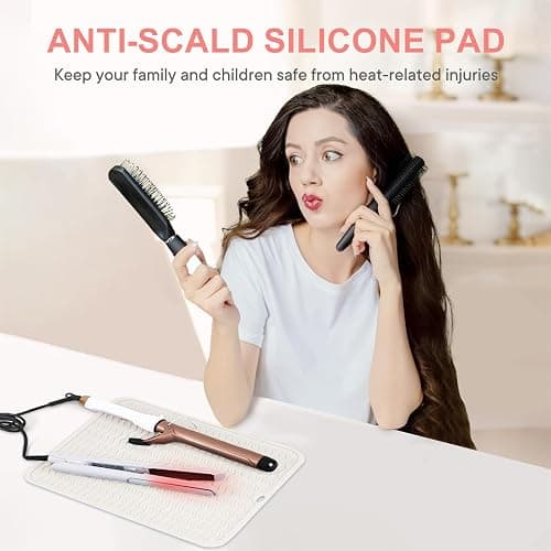 Suafrnut Heat Resistant Mat 14.2" x 11", for Curling Irons, Flat Irons, Hair Straightener, Hot Hair Styling Tools, Oversize, Portable, Travel Mat Cover, Silicone - Ivory thumbnail 2