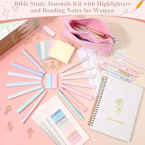 Flasoo 106 Pack Bible Study Supplies Journaling Kit for Women, Church Journal Note Taking Annotation Kit, Tabs and Highlighters Set with Pencil Case and More Bible Accessories Christian Gift thumbnail 3