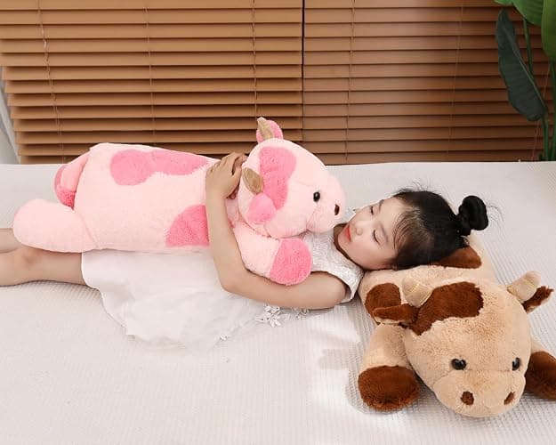 YESGIRL 25.6 inch 5 lbs Cow Weighted Stuffed Animals, Large Weighted Plush Animal, Cute Plush Toy Pillow, Soft Kawaii Plushie Gifts for Adults, Kids, Boys and Girls(Pink) thumbnail 7