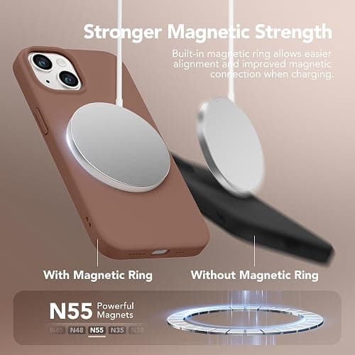 GONEZ Magnetic for iPhone 14 Case, Compatible with Magsafe, with Screen Protector + Camera Protector, Anti-Scratch Microfiber Lining, Liquid Silicone Shockproof Protective Phone Case, Brown thumbnail 3