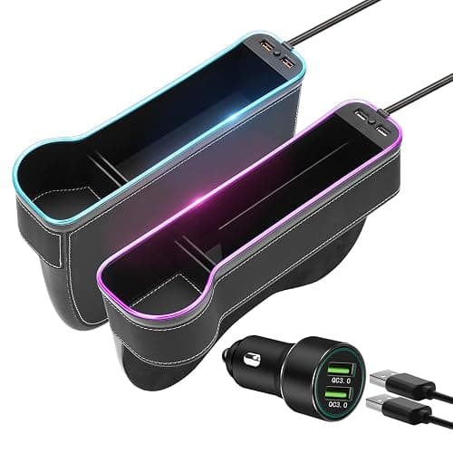 keketuohai 7 Color Led Car Seat Gap Organizer with 56W Fast Charger Car Console Organizer with Cup Holder Front Seat Gap Filler with USB Between Seat Cup Holder fit for Android iPhone (Black) - Image 1