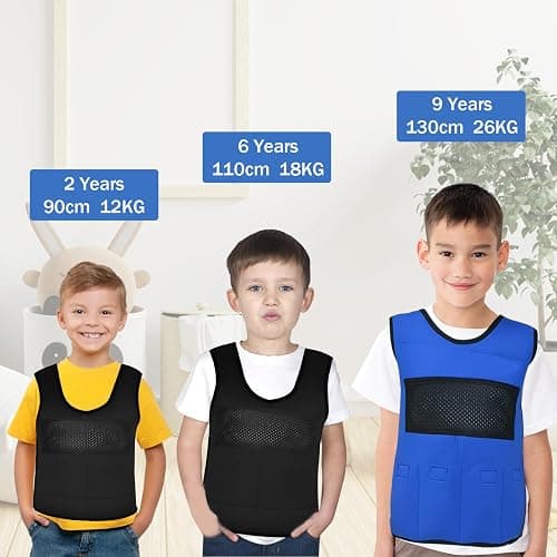 Vest for Kids (Medium, Ages 8+) Compression Vest for Kids, Including 6 Removable Weights Black thumbnail 5