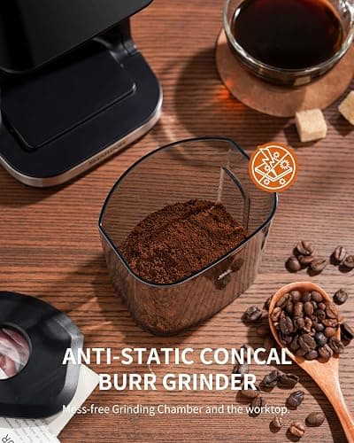 SHARDOR Conical Burr Espresso Coffee Grinder Electric with Precision Timer 2.0, Touchscreen Adjustable Burr Mill with 51 Precise Settings for Home Use, Anti-static, Stainless Steel thumbnail 2