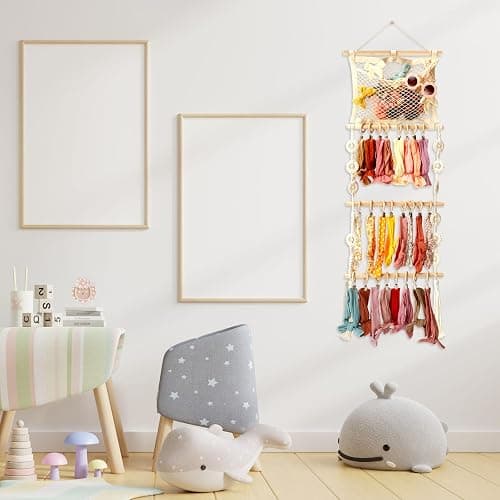 Dingion Headband Holder Hair Bows Organizer for Baby Girls Over Door Bows Holder 4 Tier Wooden Large Daisy Headband Hair Accessories Organizer Storage Decor Wall Hanging for Toddler Girls Room thumbnail 5