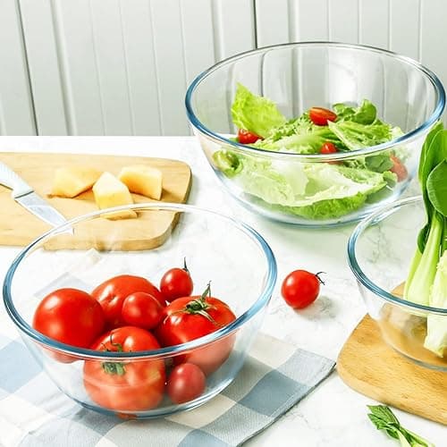 WhiteRhino Glass Mixing Bowls Glass Bowls with Lids Set(4.5QT,2.7QT, 1.1QT),Large Salad Bowls,glass mixing bowl Space-Saving Nesting Storage bowls for Cooking,Baking,Prepping,Dishwasher Safe thumbnail 2
