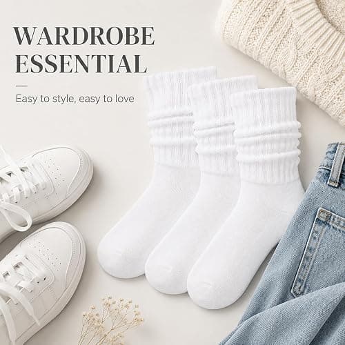 SURGETIDE 3 Pairs Slouch Socks for Women & Men, Ribbed Scrunch Crew Socks | 3-pair cotton-rich ribbed slouch socks for women and men, thick scrunch crew socks for boots, sneakers and lounging. thumbnail 9