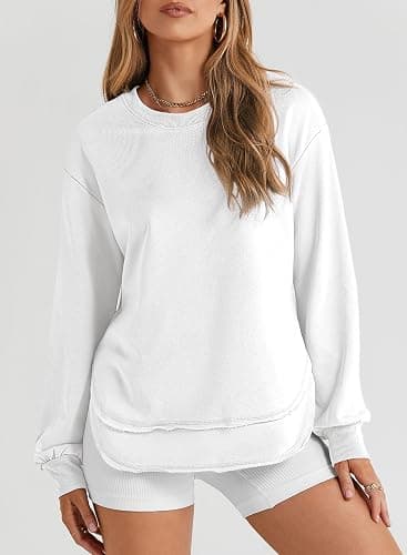 EVALESS Sweatshirt for Women Crewneck Long Sleeve Side Split Tops Casual Solid Color Loose Pullover Shirts 2025 Clothes thumbnail 2