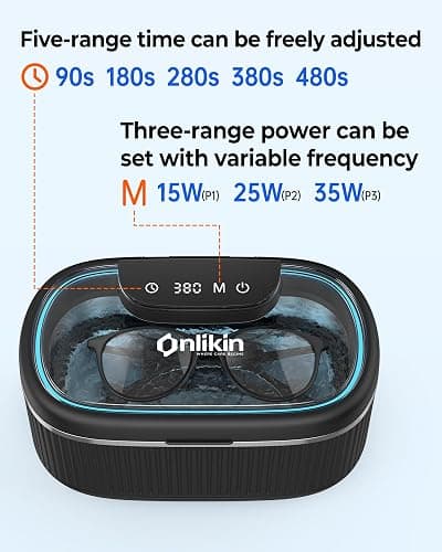 onlikin 35W Ultrasonic Jewelry Cleaner, 45KHz Retainer Cleaner for Jewelry, 5 Timer & 3 Power Modes, Eyeglasses, Rings, Watch Strap, Dentures - 20oz, 304 Stainless Steel Tank, Quiet <38dB (Black) thumbnail 5