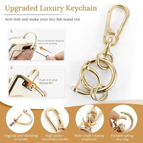 Coverforkey for Chevy Key Fob Cover with Upgraded Anti loss Durable Metal Keychain, Fashionable Soft Case for Camaro Equinox Malibu Trax Volt Traverse Blazer (5 Buttons) (Gold, B1) thumbnail 3