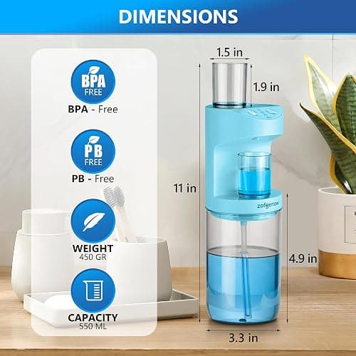 ZOFGENOW Automatic Mouthwash Dispenser for Bathroom,Bathroom Accessories 19.4 Fl Oz Dispensers with Magnetic Cups,Wall Mounted Dispenser,Suitable for All Age Groups,Blue thumbnail 3