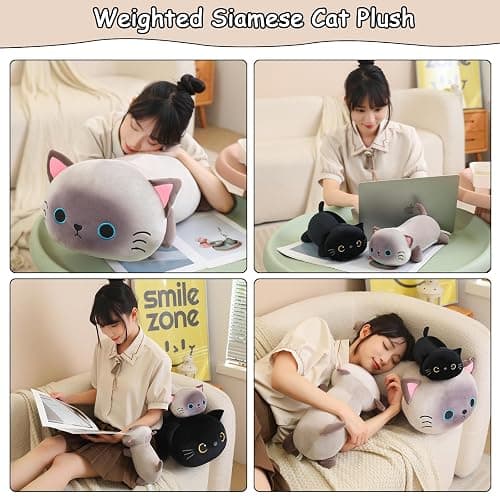 SQEQE Weighted Siamese Cat Plush, Weighted Siamese Cat Stuffed Animal, Cute Plushies Soft Pillow Toy Gift for Kids Adults 23.6 Inch, 3.1 Lbs thumbnail 5