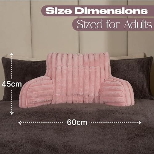 OHS Reading Pillow Faux Fur Ribbed, Heatable Pocket Cuddle Cushion for Bed Super Soft Cosy Pillow with Arms Support Pillows for Sitting up in Bed, Blush Pink thumbnail 2