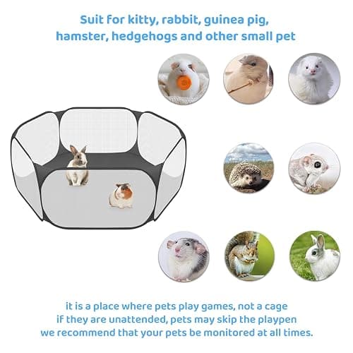 Small Animals C&C Cage Tent, Breathable & Transparent Pet Playpen Pop Open Outdoor/Indoor Exercise Fence, Portable Yard Fence for Guinea Pig, Rabbits, Hamster, Chinchillas and Hedgehogs (Black) thumbnail 4