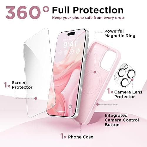 GolbinBox Magnetic for iPhone 16 Pro Case, Compatible with MagSafe, Screen Protector + Camera Lens Protector, Liquid Silicone Shockproof Protective Phone Case for iPhone 16 Pro 6.3", Chalk Pink thumbnail 7