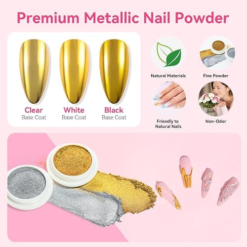 Makartt 3D Gel Nail Art & Chrome Nail Powder Kit: 15g Sculpting Gel for Nail Art DIY No wipe 3D Molding and Metallic Chrome Powder Set for Decoration Manicure Pedicure Use thumbnail 3