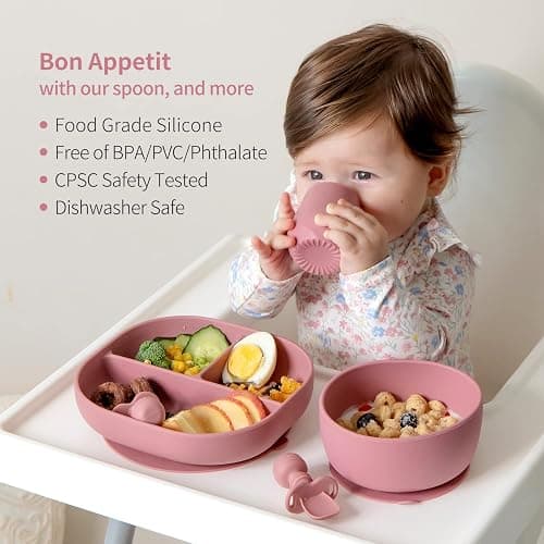 SAMiGO Silicone Baby Spoons Self Feeding 6+ Months - Infant Toddler Utensils - First Stage Baby Led Weaning Feeding Supplies - Set of 3 Pack thumbnail 5
