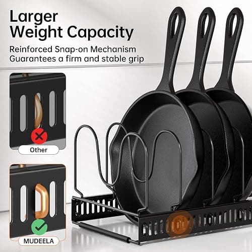 MUDEELA Pots and Pans Organizer Rack for under Cabinet, Expandable 11.81''-22.85'' Pot Lid Kitchen Cabinet Organizer Holder with 10 Adjustable Compartment Cutting Board Organizer for Pan Lid, Bakeware thumbnail 4