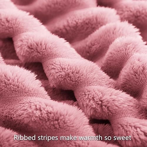 RUIKASI Fleece Throw Blanket for Sofa - Single Fluffy Pink Throws for Sofas Large, Soft Warm Blanket Throw for Couch, Luxury Decorative Ribbed Bed Blanket 130x150cm thumbnail 6