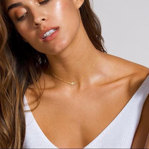Jewigo Cross Necklace for Women 18K Gold Plated Dainty Cubic Zirconia Pendant Cross Necklace Cute Sideways Cross Faith Necklace Simple Christian Birthday Christmas Jewelry Gift thumbnail 2