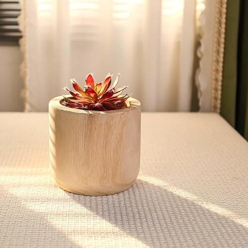 CYS EXCEL 6.25'' Natural Cylinder Planter Lightweight Natural Wood Cachepot for Indoor Plants, Succulents, Herbs, Home & Office Decor thumbnail 2